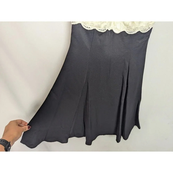 Vintage 80s Scott McClintock 4 Floral Lace Ivory Black Sleeveless Formal Dress - Picture 7 of 13